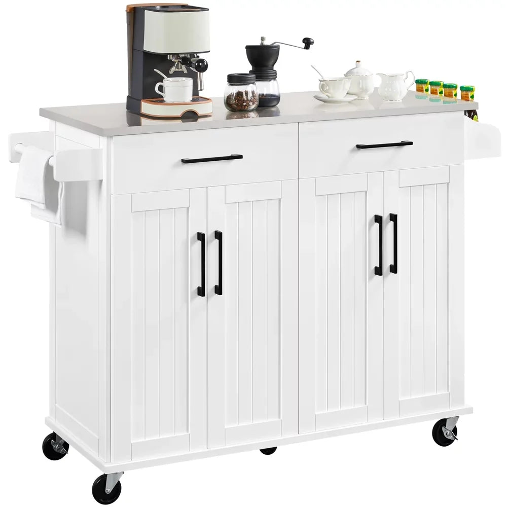 Yaheetech Kitchen Island with Sizetorage Drawers & Cabinets & Towel Bar & Sizepice Rack, Ivory