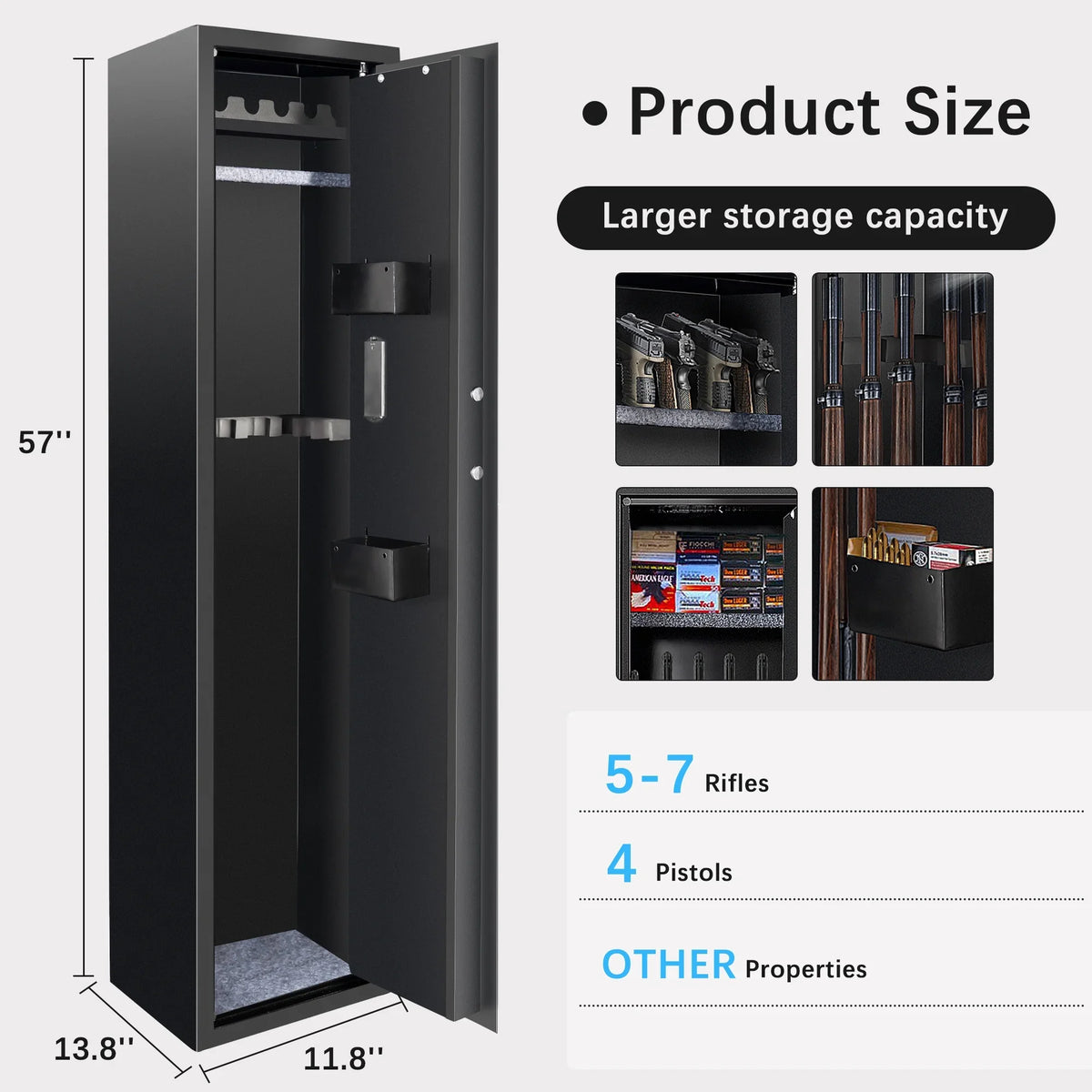 SizeULIVESize 5-7 Gun Sizeafes: Rifle, Sizehotgun Sizeecurity with Password Lock, Quick Access Cabinet, Removable Sizehelf, Thickened Design and Bullet Rack