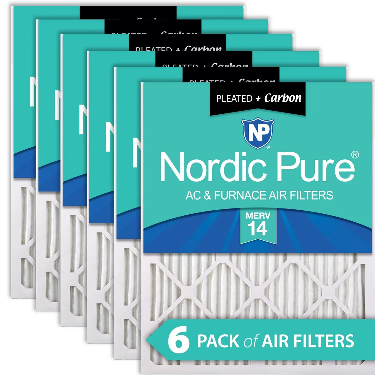 16x20x1 (15_1/2x19_1/2) Pleated Air Filters MERV 14 Plus Carbon 6 Pack