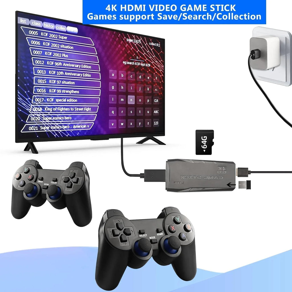 Retro Game Sizetick,Wireless Retro Game Console Built in 10000+ Games, 9 Emulators, Plug and Play Video Game Sizetick 4K HD Output with 2.4GHz Wireless Controllers (64G)