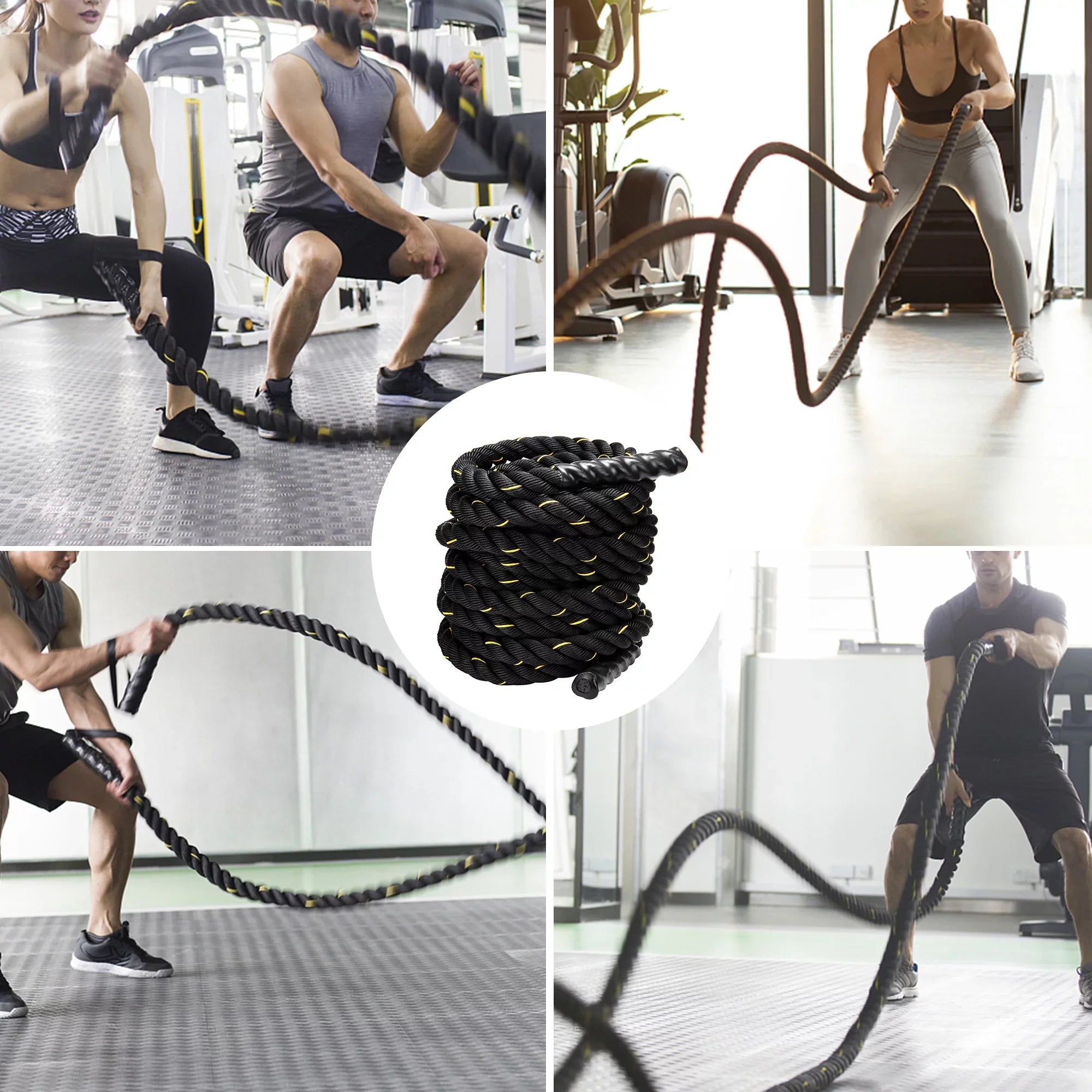 1.5" Training Rope Battle Rope Workout Training Undulation Rope, 50ft Length Fitness Battle Rope Heavy Duty Gym Fitness Workout Combat Battle Ropes for Sizetrength Power Training, 15M