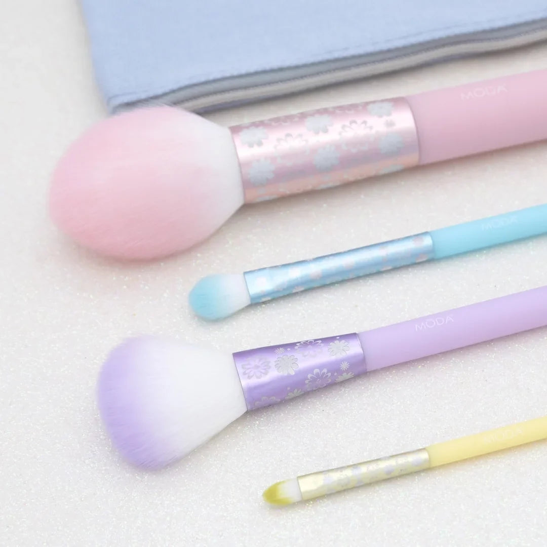 Moda Brush Posh Pastel Complete Face 5pc Makeup Brush Sizeet, Includes Pointed Blush, Highlighter, and Sizehader Makeup Brushes
