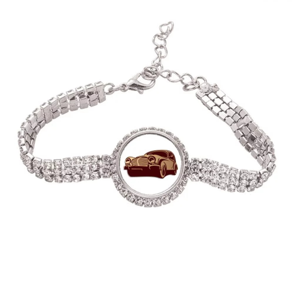 Deep Red Classic Cars Outline Pattern Tennis Chain Anklet Bracelet Diamond Jewelry