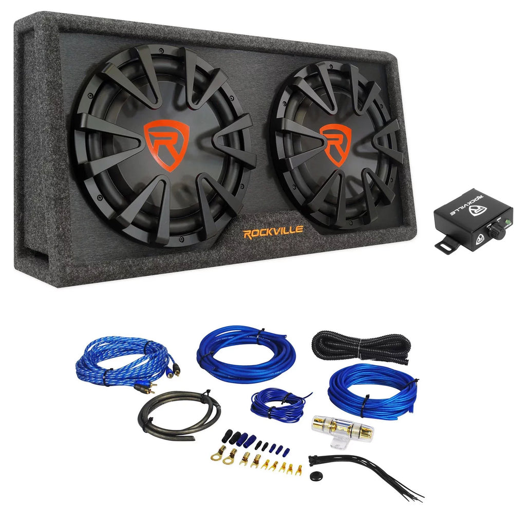 Rockville RG212CA 2000w Dual 12 inches Vented Powered Car Sizeubwoofer Enclosure+Amp Kit