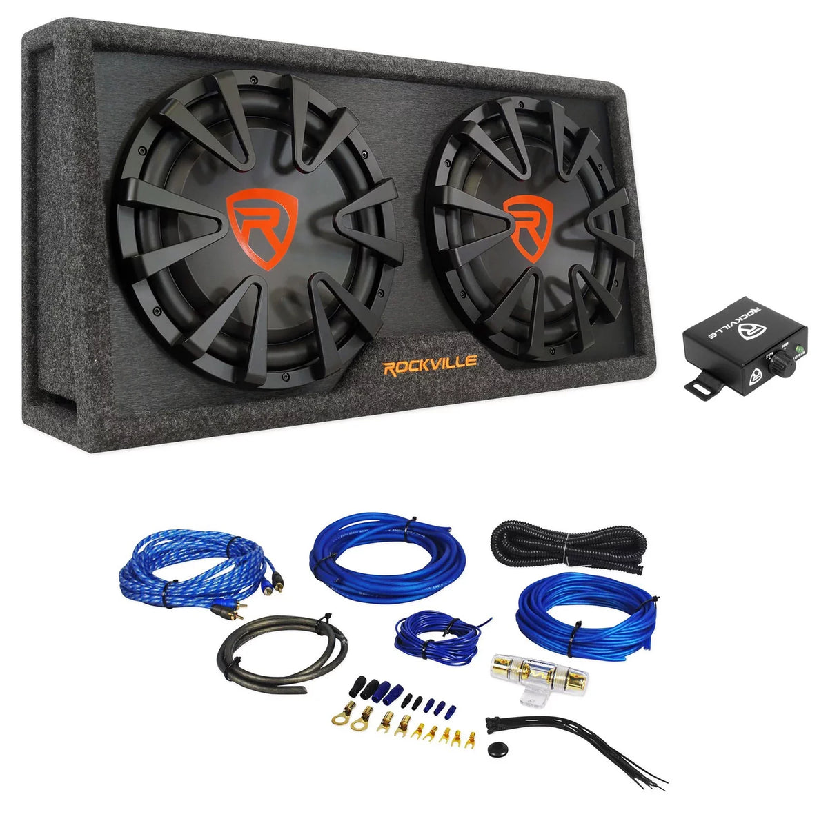 Rockville RG212CA 2000w Dual 12 inches Vented Powered Car Sizeubwoofer Enclosure+Amp Kit