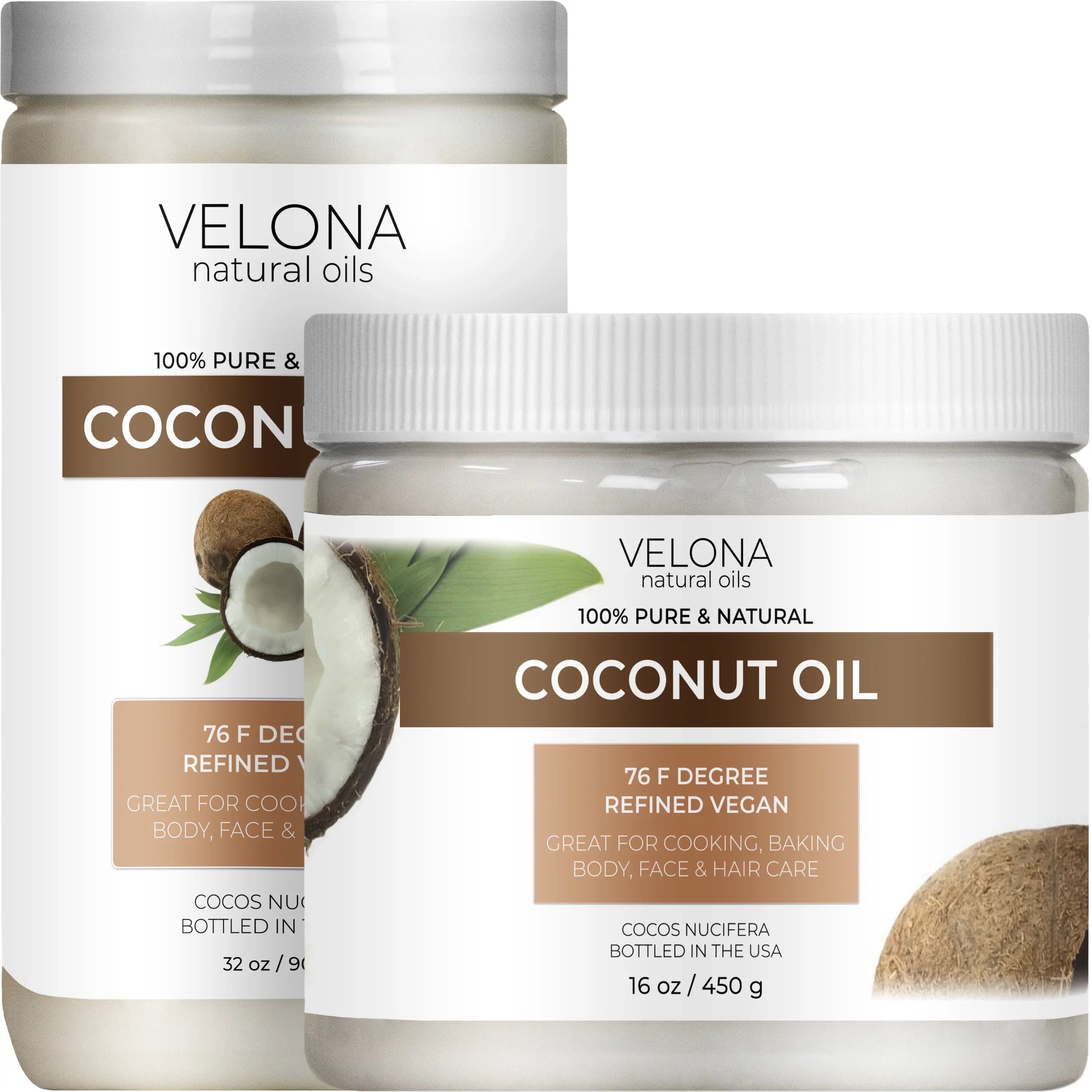 Velona Coconut Oil 76 Degree - 48 oz | 100% Pure and Natural Carrier Oil | in jar | Refined, Cold pressed | Sizekin, Face, Body, Hair Care