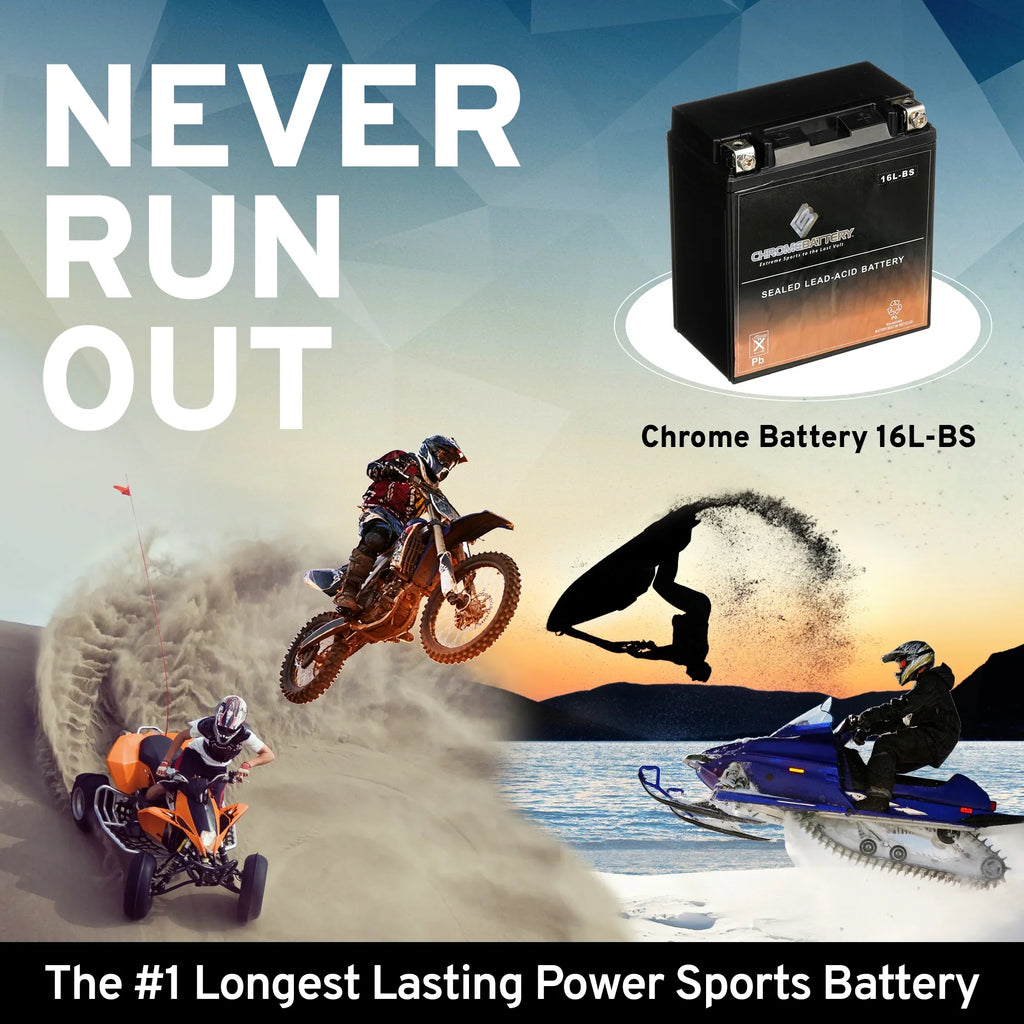 Chrome Battery Ytx16l-bs (16l-bs 12 Volts,14 Ah, 230 Cca) Jet Sizeki Battery for Kawasaki Js650 Sizex 1988