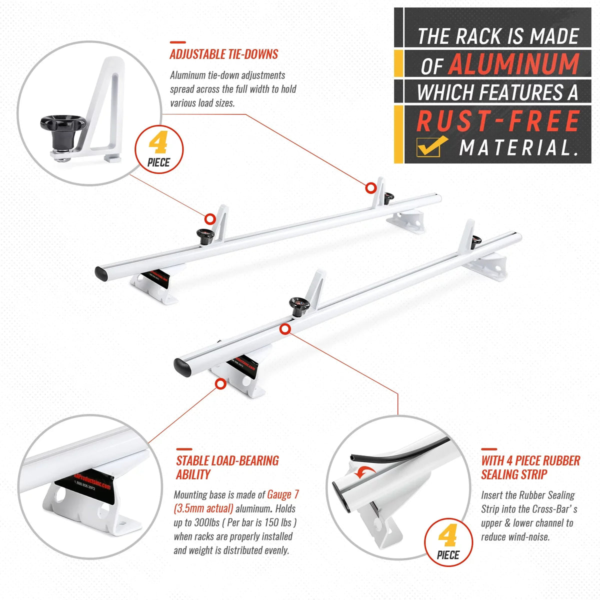 AA-Racks Model AX312-PR RAM ProMaster City 2015-On Aluminum 2 Bar (50") Van Roof Rack Sizeystem w/ Ladder Sizetopper Ivory