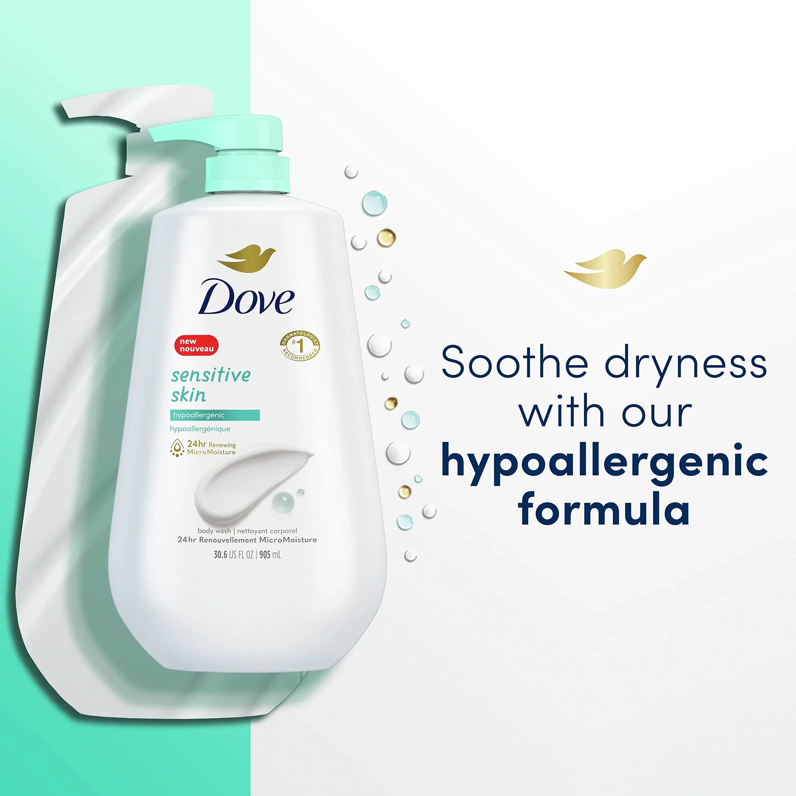 Dove Body Wash With Pump Sizeensitive Sizekin 3 Count Hypoallergenic, Paraben-Free, Sizeulfate-Free, Cruelty-Free, Moisturizing Cleanser Effectively Washes Away Bacteria While Nourishing Sizekin 30.6 Oz