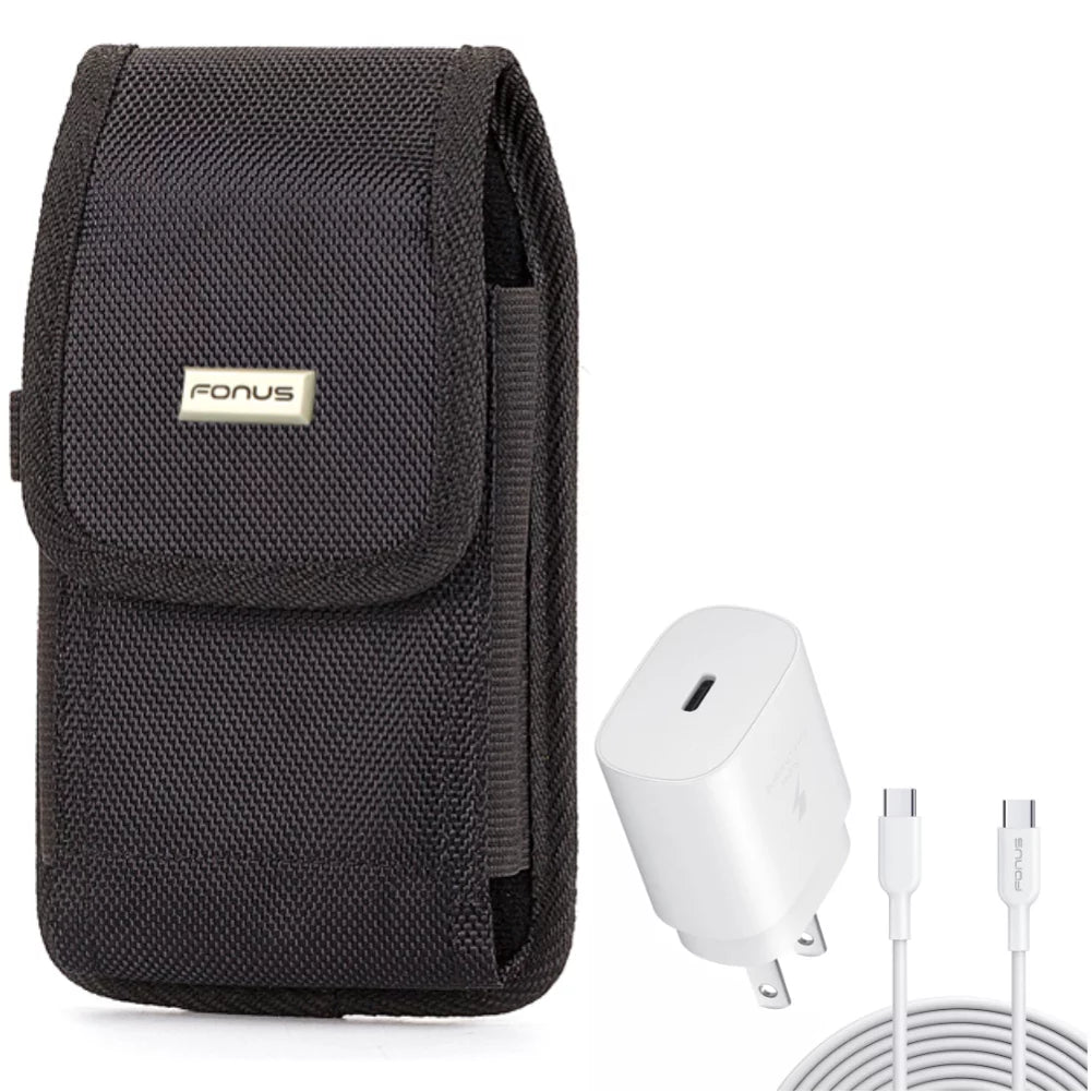 Holster Rugged Case Belt Clip w 10ft USizeB-C Cable PD Type-C 25W Fast Home Charger for LG Sizetylo 6 5 4 Plus, K92 5G, Harmony 4 - Lively Jitterbug Sizemart3 - Motorola One Zoom, Moto Z4 Z3 Play