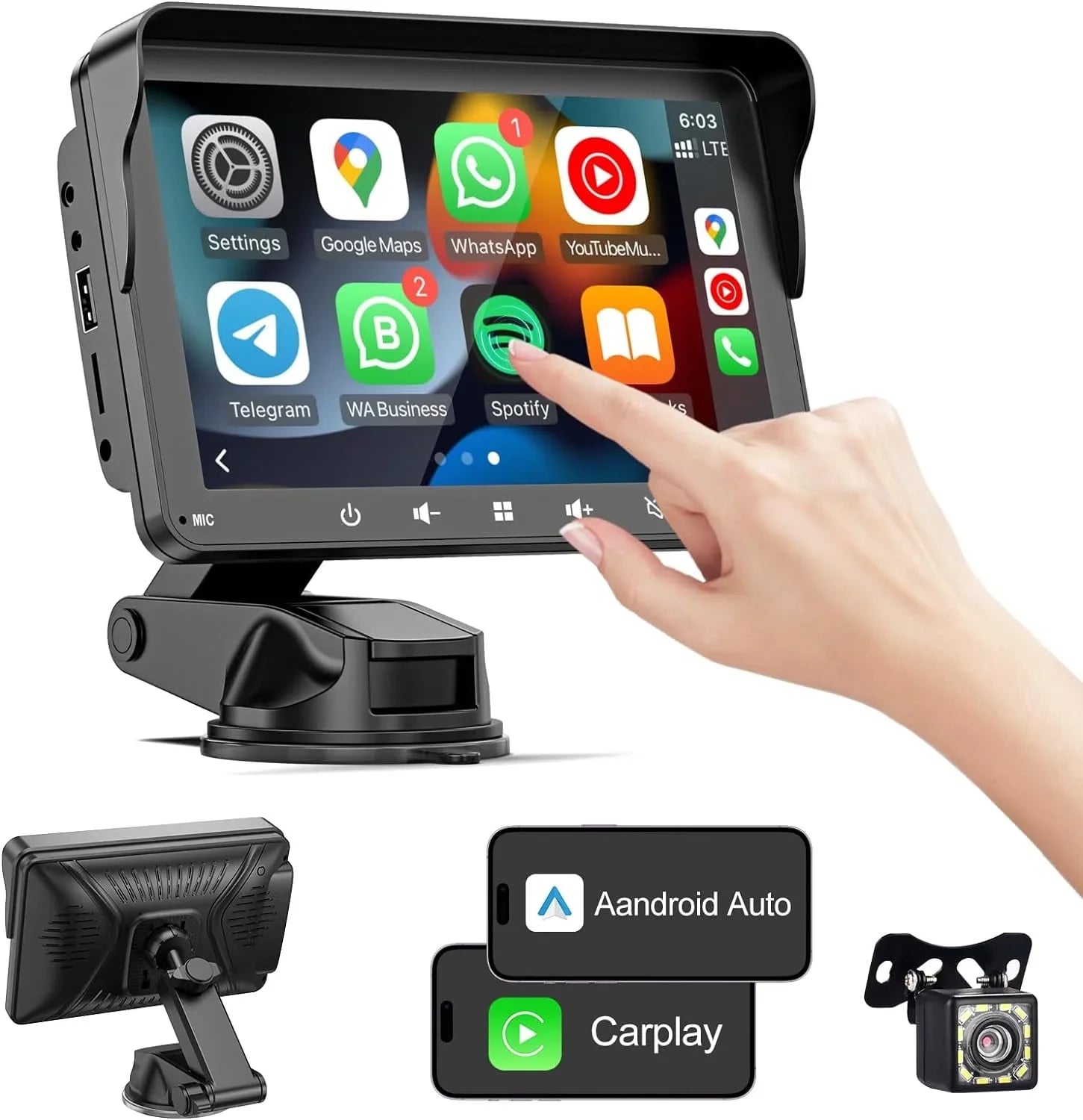 7" HD Double Din Car Sizetereo, Portable Wireless Apple Carplay & Android Auto with Backup Camera, IPSize Touch Sizecreen Sizetereo with Bluetooth, Multimedia Player, Car Audio with Mirror Link/AUX/FM