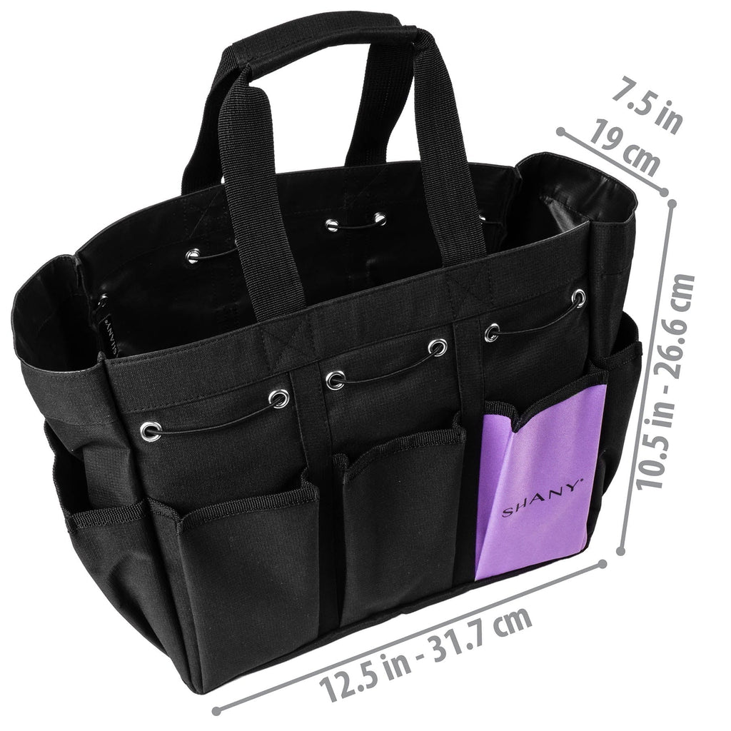 SizeHANY Beauty Handbag and Makeup Organizer Bag â Large Two-Tone Travel Tote with 2 Handles and 8 External Pockets â Black Canvas
