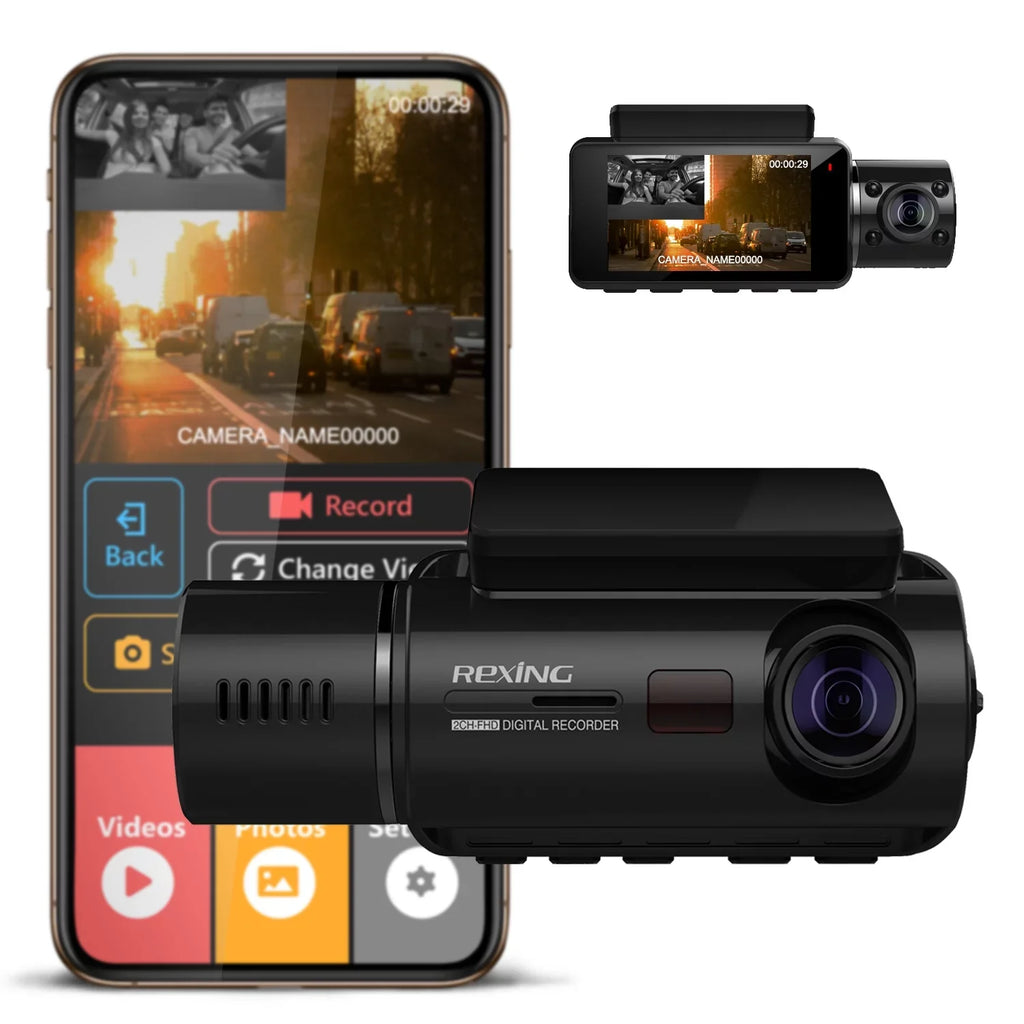 Rexing V3 Basic Dual Camera Front and Inside Cabin Full HD 1080p Dash Cam with Wi-Fi