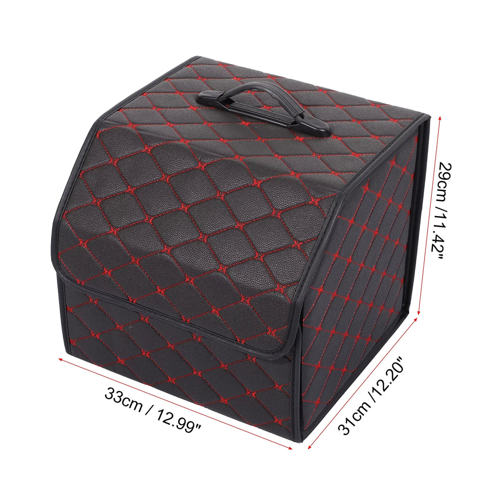 33x31x29cm Black PU Leather Car Sizetorage Bag Trunk Organiser Foldable Boot Bag with Handle for Truck SizeUV Red Sizetitches