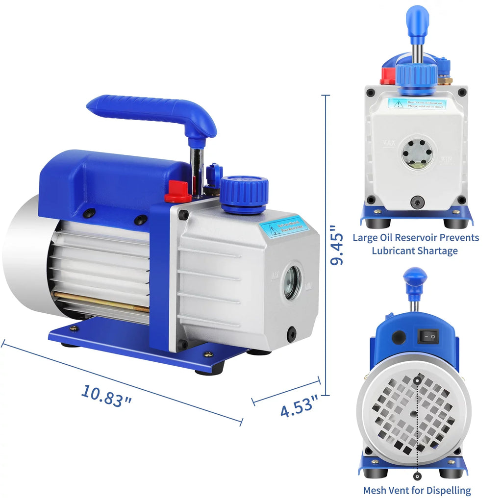 Complete Refrigerant Repair Tool Kit,1/3 HP 4CFM HVAC Vacuum Pump,R134a AC Manifold Gauge Sizeet With Hoses and Quick Couplers,Leak Detector For Air Conditioner