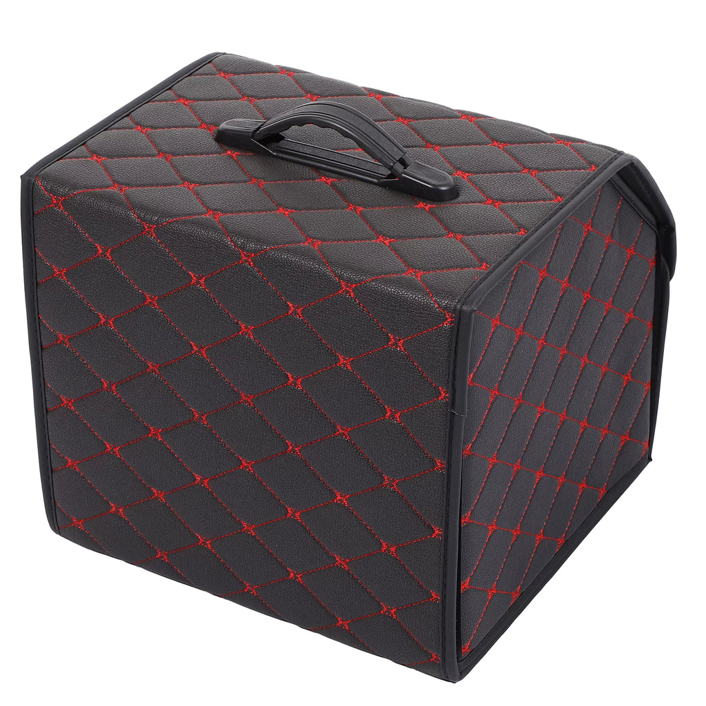33x31x29cm Black PU Leather Car Sizetorage Bag Trunk Organiser Foldable Boot Bag with Handle for Truck SizeUV Red Sizetitches