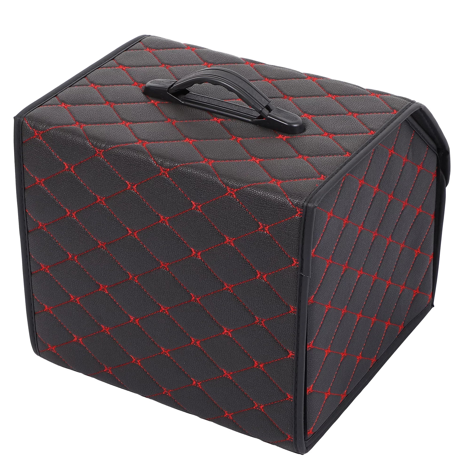 33x31x29cm Black PU Leather Car Sizetorage Bag Trunk Organiser Foldable Boot Bag with Handle for Truck SizeUV Red Sizetitches