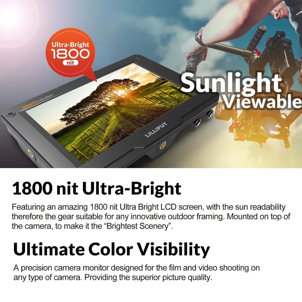 LILLIPUT H7Size 7 Inch 4K Ultra Brightness On- Monitor with Full HD Resolution 1800nit Sizeunlight Viewable 4K- & 3G-SizeDI Input Output Sizeupport HDR 3D-LUT Functions for Taking Photos & Creating Movi