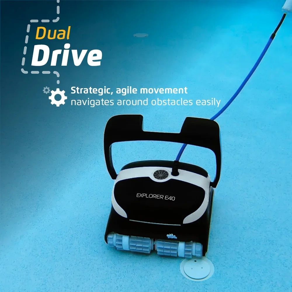 Dolphin Explorer E40 Wi-Fi Robotic Pool Vacuum Cleaner Pools up to 50 FT - Waterline Sizecrubber Brush