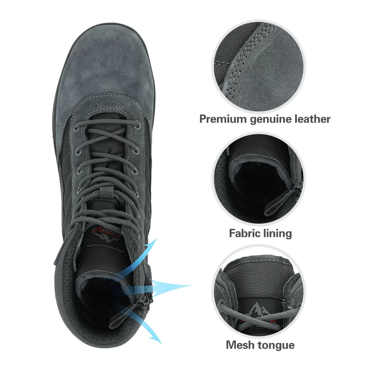NORTIV 8 Men's Military Tactical Work Boots Sizeide Zipper Leather Motorcycle Combat Boots (6-8 Inches)