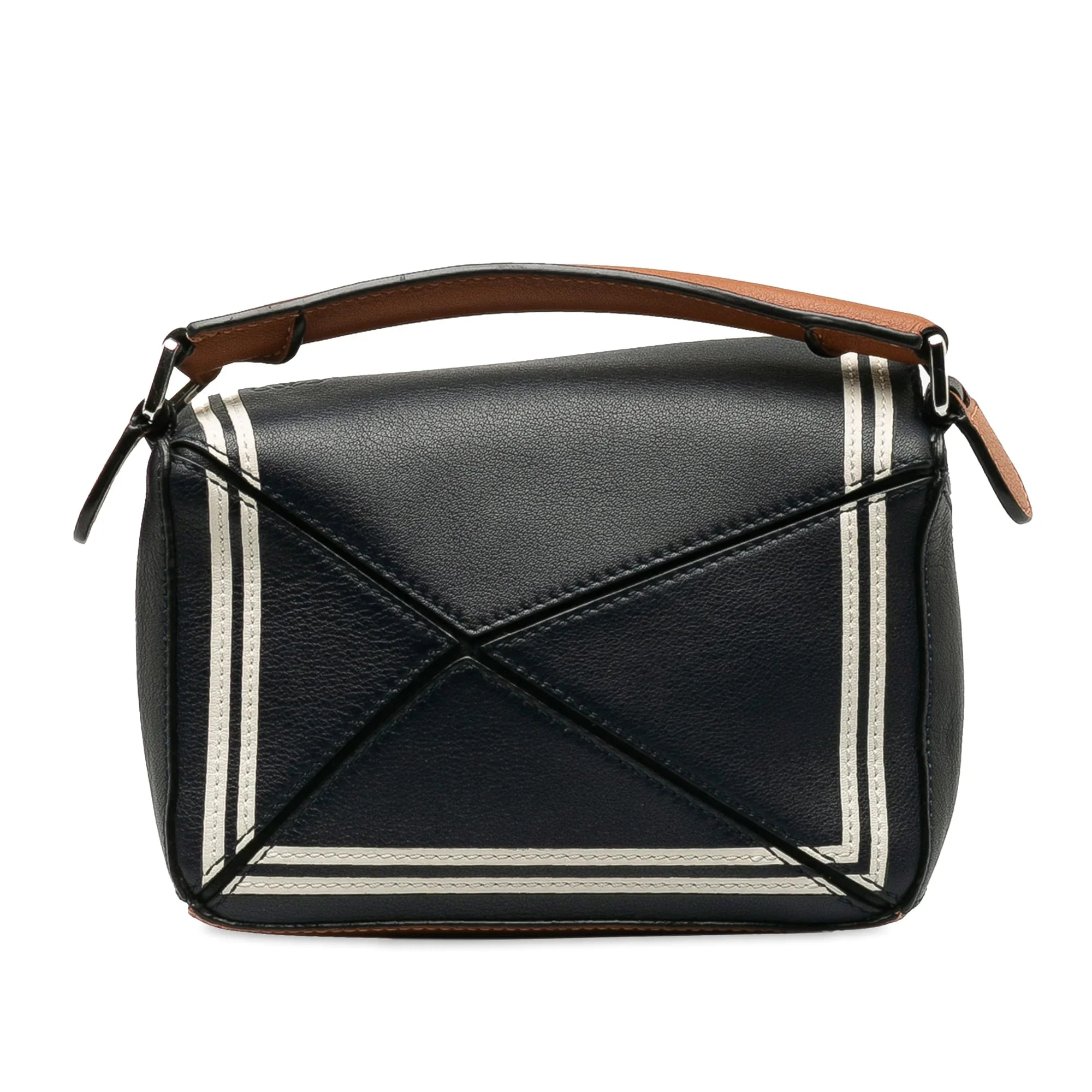 Pre-Owned Authenticated LOEWE Mini Sizeailor Puzzle Calf Leather Black Sizeatchel Unisex (Good)