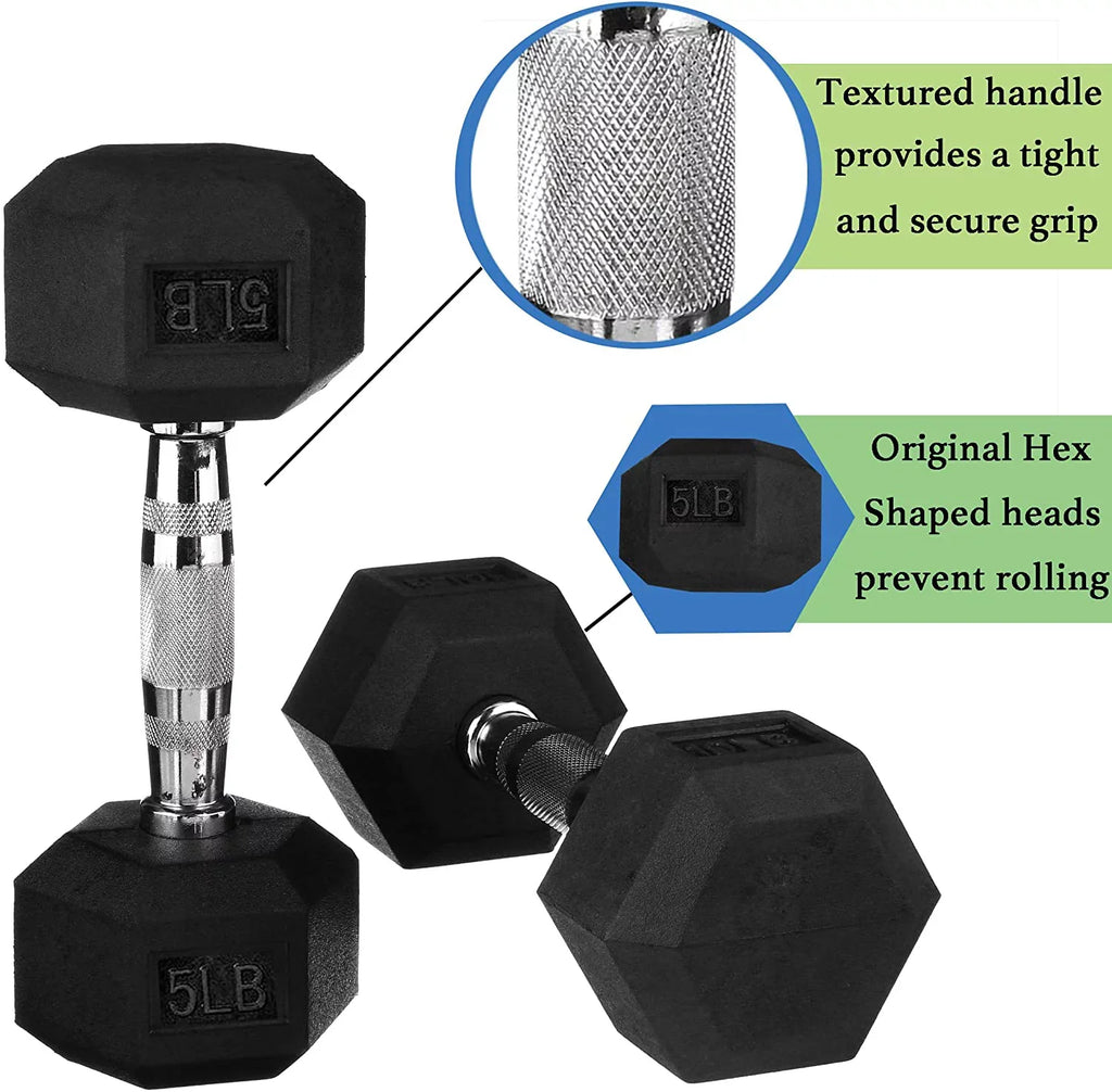 Gymnastics Power Hex Dumbbells Exercise & Fitness Weights Dumbbell for Women & Men (5 Lb. Pair)