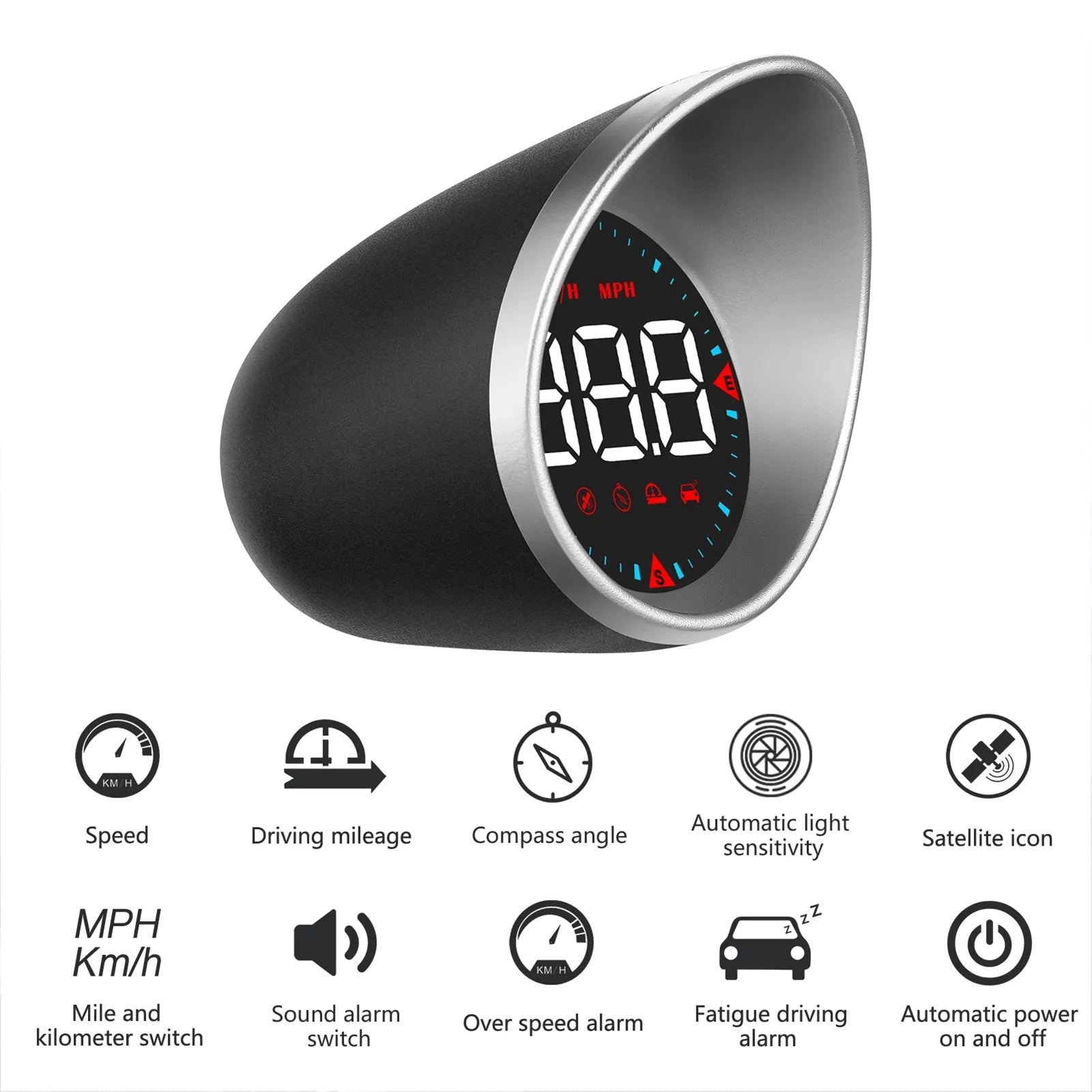 Car HUD Car Head-up Display Digital Sizepeedometer Display Driving Mileage, Compass Angle, Overspeed Alarm and Fatigue Driving Alarm