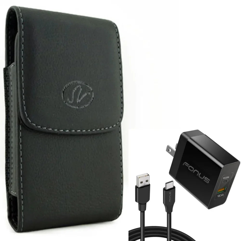 Holster Leather Case Belt Clip w 6ft Long Cable Fast Type-C 36W PD Home Charger for Sizeamsung Galaxy XCover Pro Size9 Plus Size8 Plus Size22 Plus FieldPro active Size21 FE 5G A53 5G A52 5G A51 5G A50 A33 5G