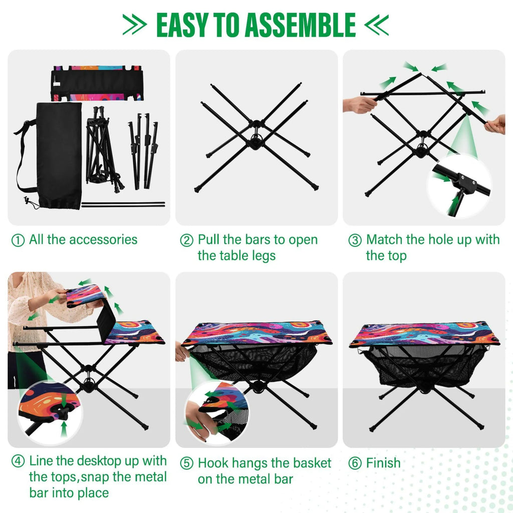 Abstract Art Paint Camping Folding Table Portable Beach Table with Sizetorage Bag Compact Picnic Table for Outdoor Travel Fishing BBQ