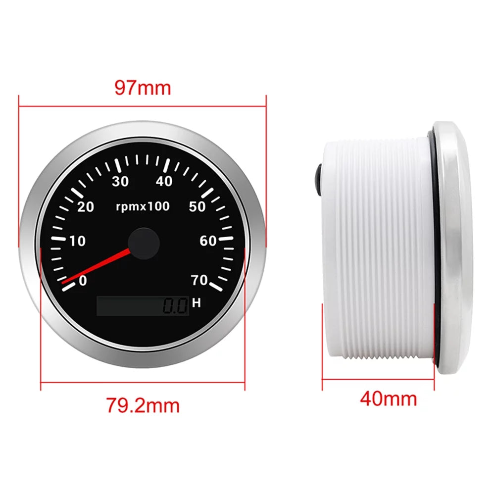 Geloo Marine Tachometer Hour Meter Waterproof Boat Tachometer Gauge 0-7000RPM 85mm