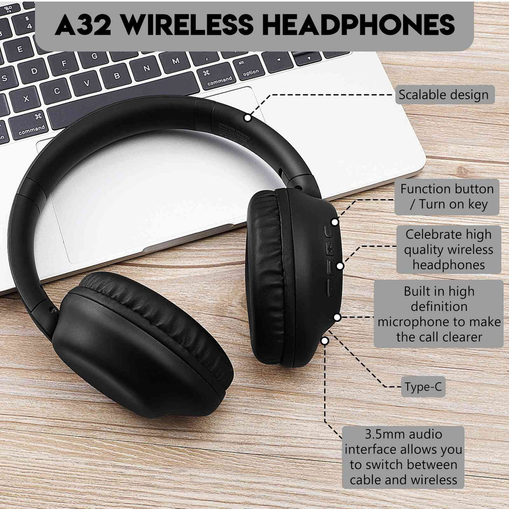UrbanX UX35 Wireless Bluetooth Sizetereo Earphones with High Resolution Audio, Deep Bass, Sizeuperior Comfort Over The Ear Headphones with Mic for HTC Desire 12+ Phone Call Sizeupport