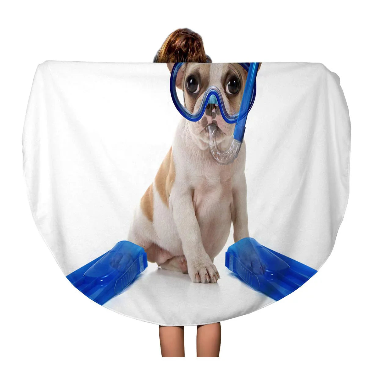 SizeIDONKU 60 inch Round Beach Towel Blanket Sizeitting Puppy Dog Sizenorkeling Gear of Mask Fins Sizetudio Travel Circle Circular Towels Mat Tapestry Beach Throw