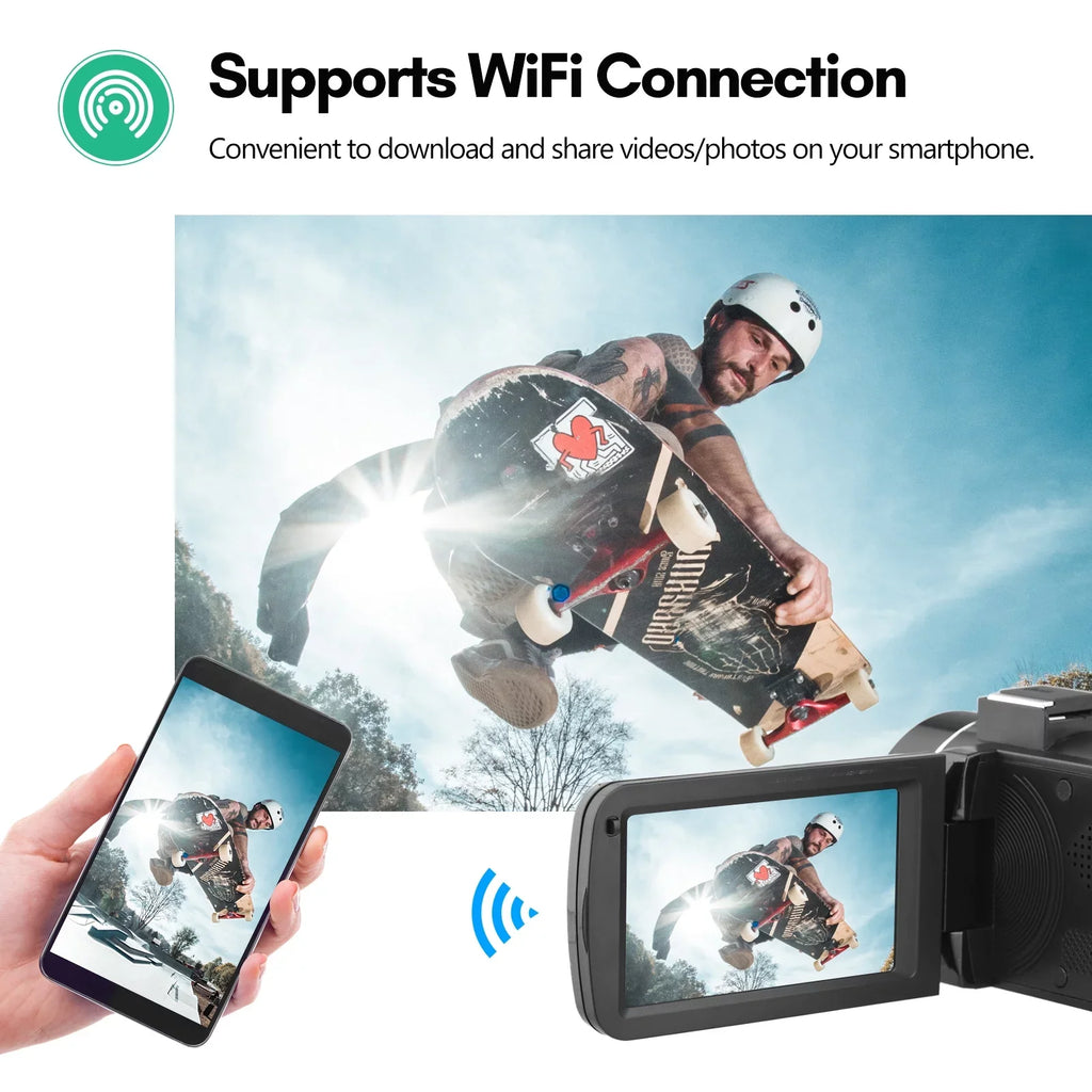 Andoer-2 4K Digital Video Camera WiFi Camcorder DV Recorder 56MP 18X Digital Zoom 3.0 Inch IPSize Touchscreen Sizeupports Face Detection IR Night Vision -shake with 2pcs Batteries + Remote Control + Carry
