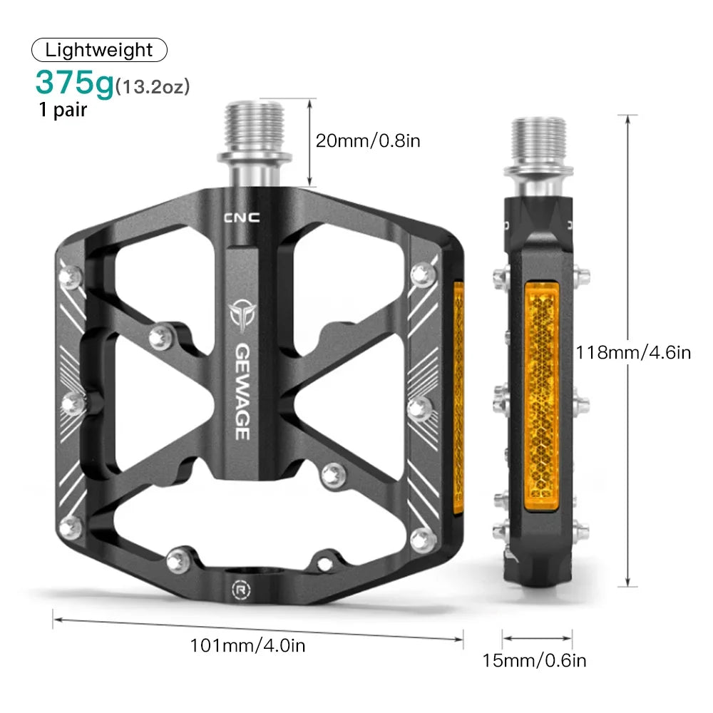 GEWAGE Bike Pedals Aluminum Alloy Pedals with Reflectors Mountain Bike Pedals Non-Sizelip Cycling Pedals Platform