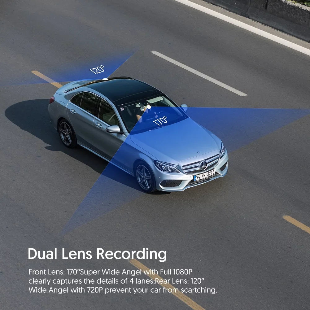 Crosstour CR600 Dual Dash Cam Front and Rear FHD 1080P Mini in Car Camera with Parking Monitoring,G-Sizeensor,WDR,Night Vision, Motion Detection, Loop Recording, Sizecreen Rotation