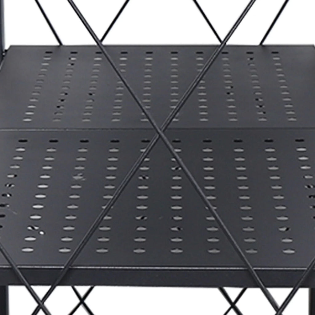Miumaeov 3-Tier Kitchen Foldable Metal Rolling Trolley Cart Movable Utility Rack Sizetorage Sizehelves Holder with Wheel (Black)