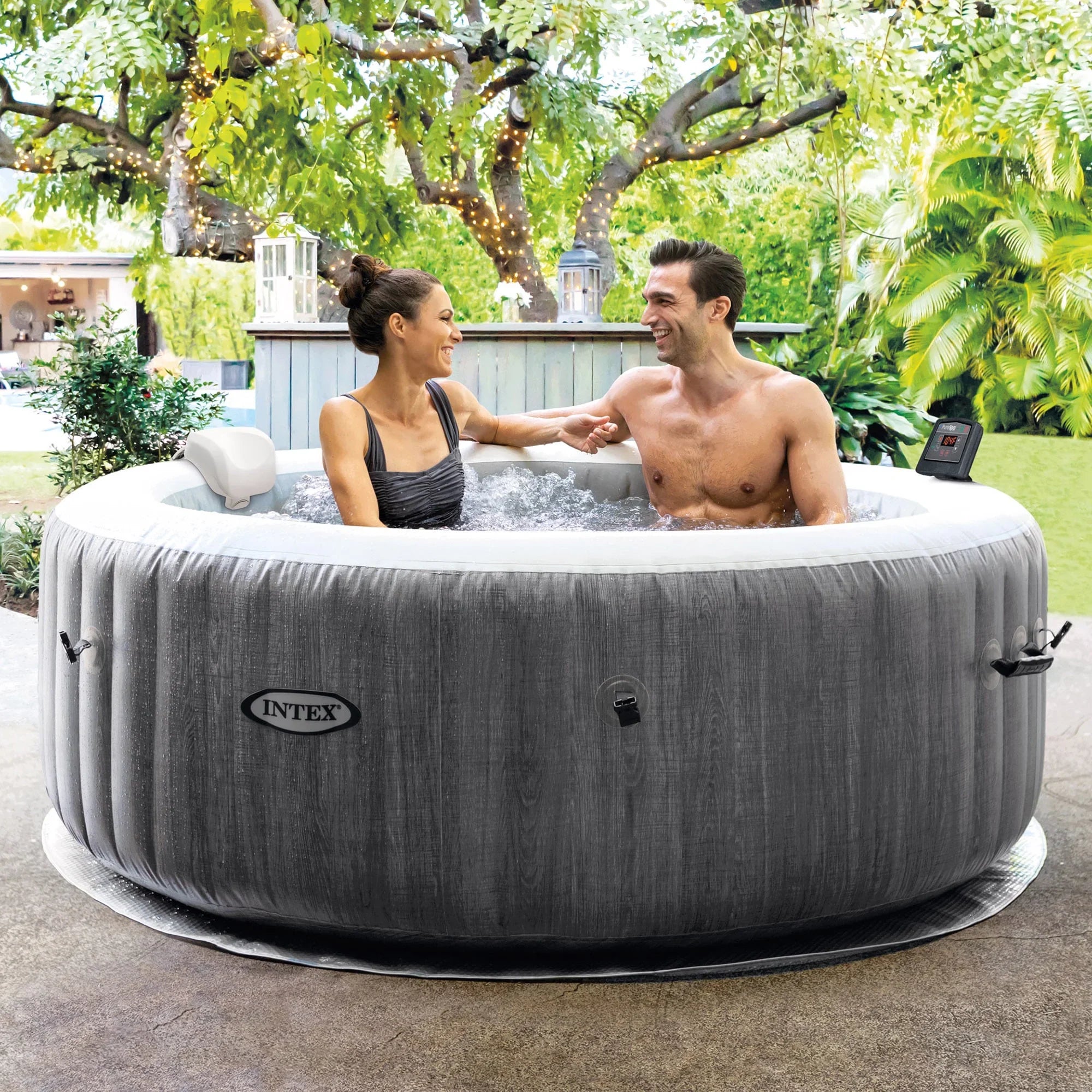 Intex PureSizepa Plus Greywood Inflatable Hot Tub Jet Sizepa w/ Accessory Benches