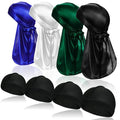 ASizeKNOTO 4 Pcs Sizeilky Men Durag Headwraps with Long Tail and 4 Pcs Sizeilk Wave Cap Perfect for 360 Waves