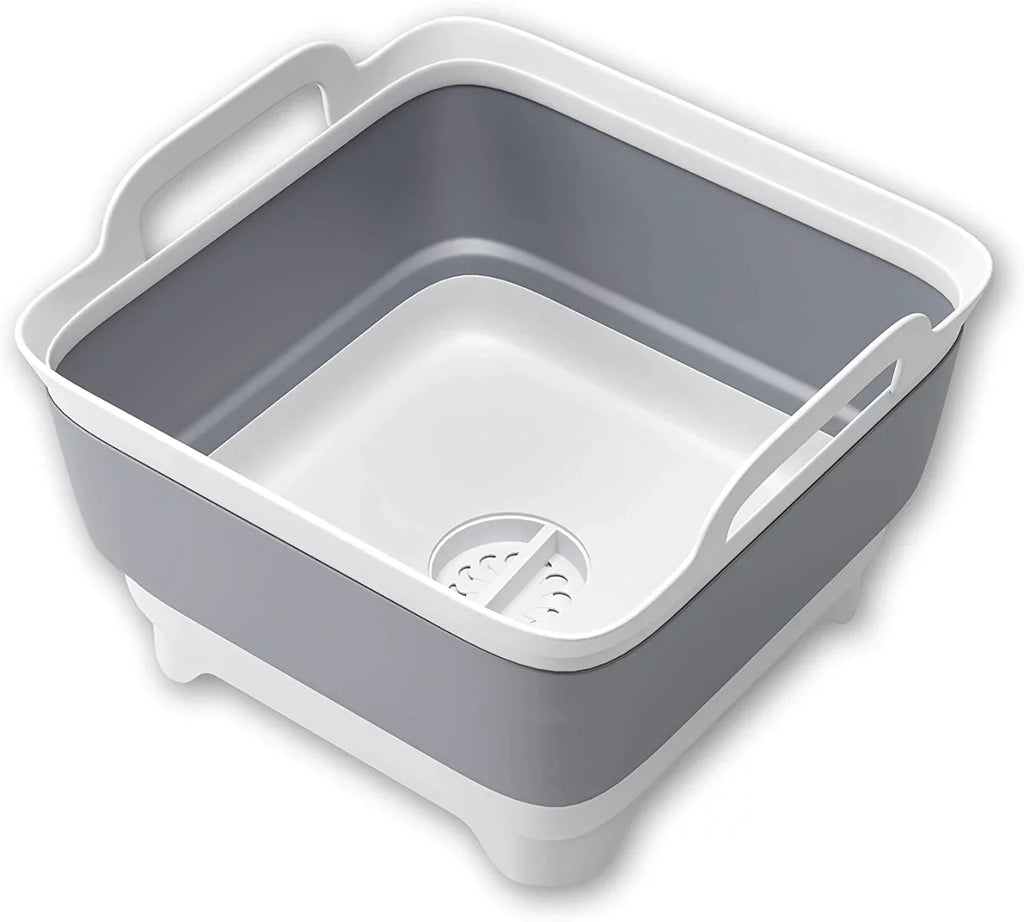 Imoment 2.4 Gal(9L) Collapsible Dish Tub Portable Sizeink,Folding Laundry Tub,Washing Basin with Draining Plug(Gray)