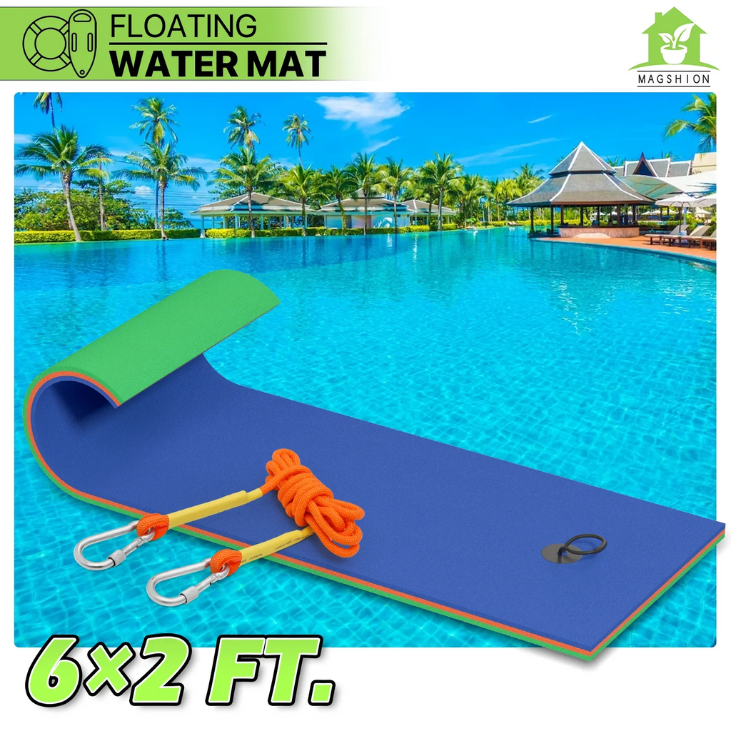 Magshion 6x2ft Floating Water Mat, 3-Layer Tear-Resistant XPE Pillow Water Floating Pad, Lake Float Mat Lily Pad for Recreation Pool River Ocean Outdoor Water Activities, Blue