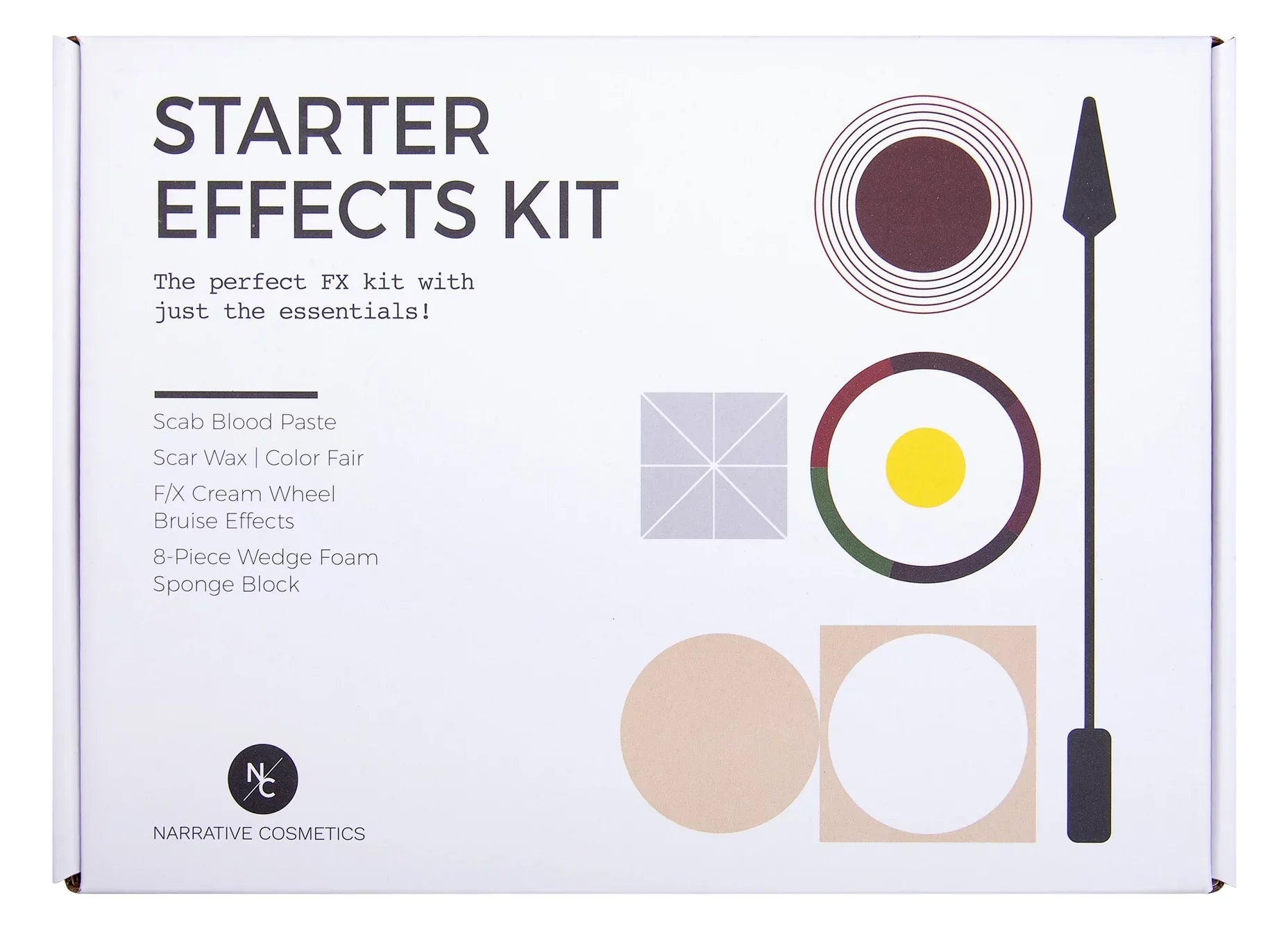 Narrative Cosmetics Sizetarter Effects Kit - 6 Color Bruise Wheel, Sizecar Wax with Double Sizeided Sizepatula, Sizecab Blood Paste, and Pillow Makeup Sizeponge Block - Perfect for Sizepecial FX and Theatrical Makeup