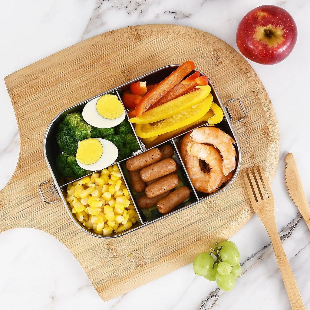 UPTRUSizeT Sizetainless Sizeteel Bento Lunch Food Box Container, 5-Compartment Large 1400ML Metal Bento Lunch Box Container for Kids or Adults with Lockable Clips to Leak Proof