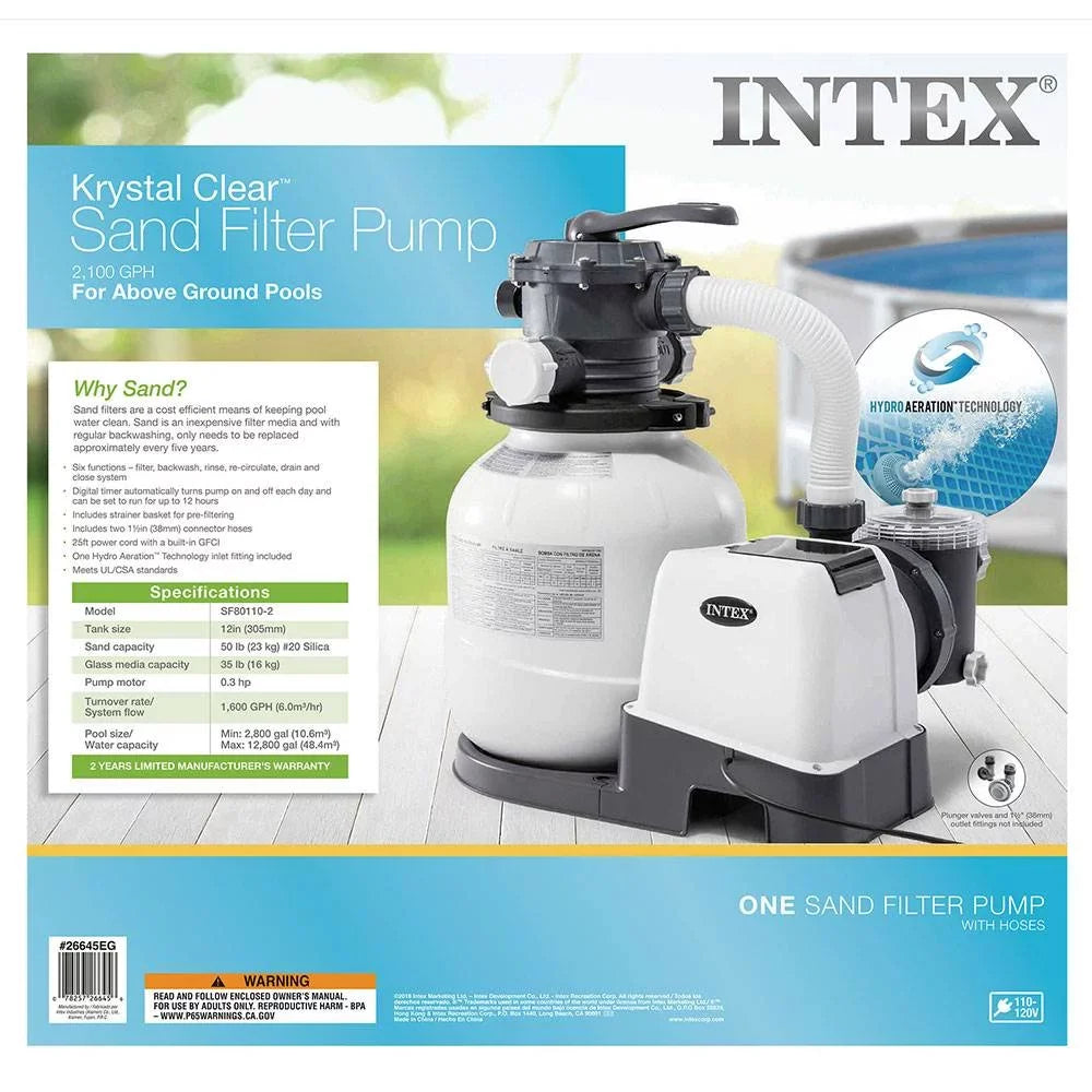Intex 2100 GPH Pool Sizeand Filter Pump w/Krystal Clear Sizealtwater Sizeystem