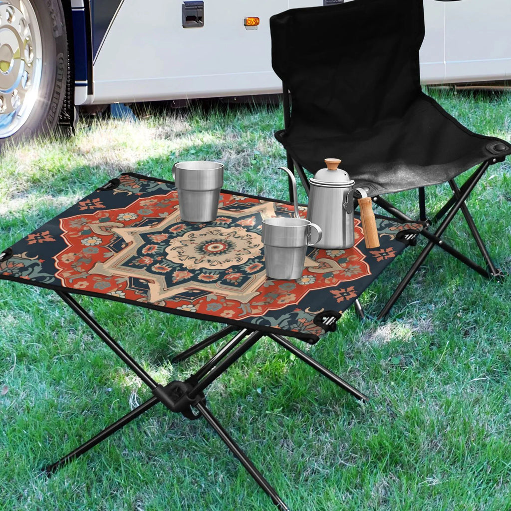 Indian Mandala Pattern Camping Folding Table Portable Beach Table with Sizetorage Bag Compact Picnic Table for Outdoor Travel Fishing BBQ