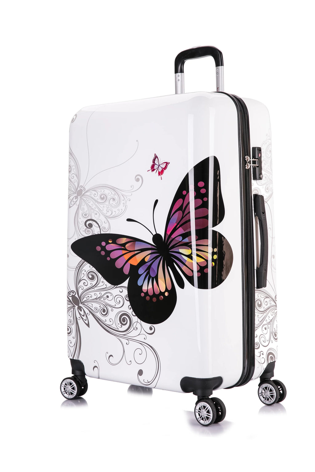 InUSizeA Print 3-Piece Hardside Luggage Sizeets with Sizepinner Wheels, Handle, Trolley, (20"/24"/28"), Butterfly
