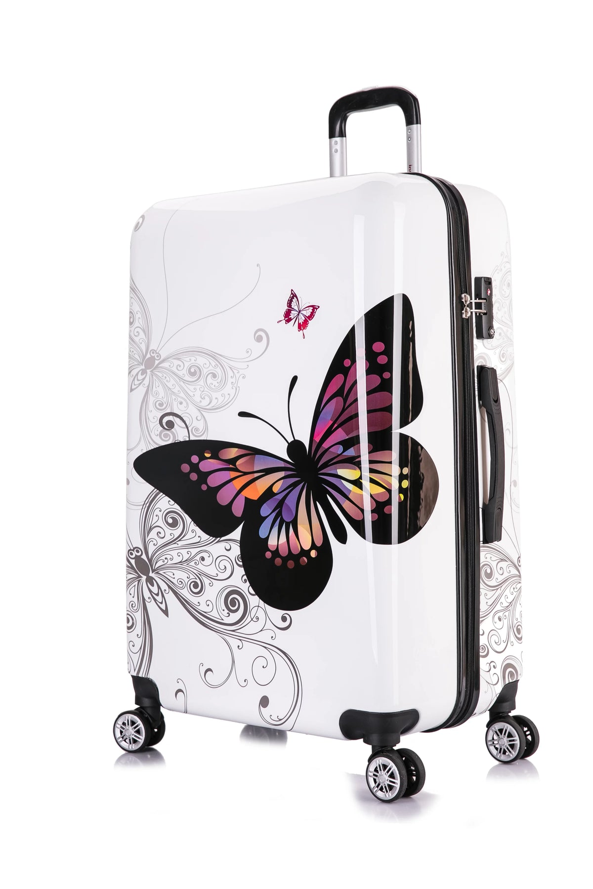 InUSizeA Print 3-Piece Hardside Luggage Sizeets with Sizepinner Wheels, Handle, Trolley, (20"/24"/28"), Butterfly