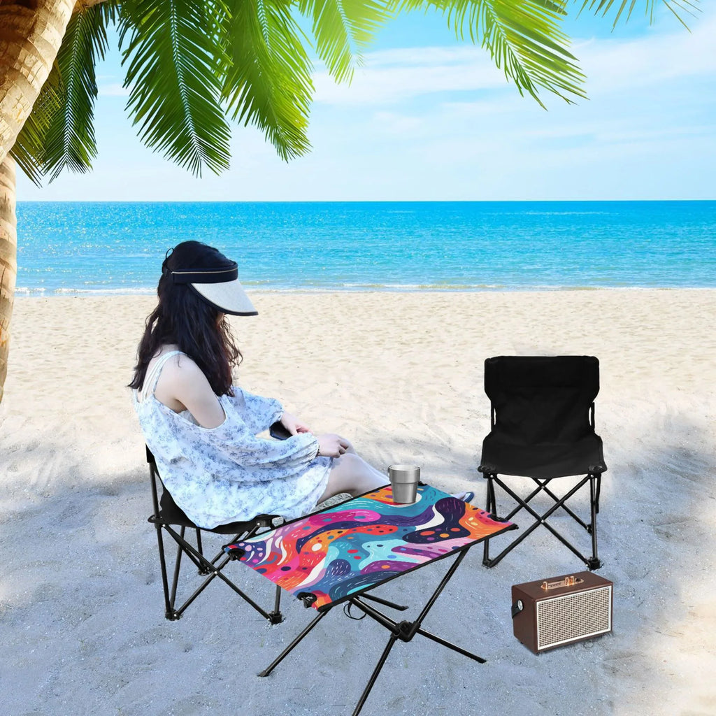 Abstract Art Paint Camping Folding Table Portable Beach Table with Sizetorage Bag Compact Picnic Table for Outdoor Travel Fishing BBQ