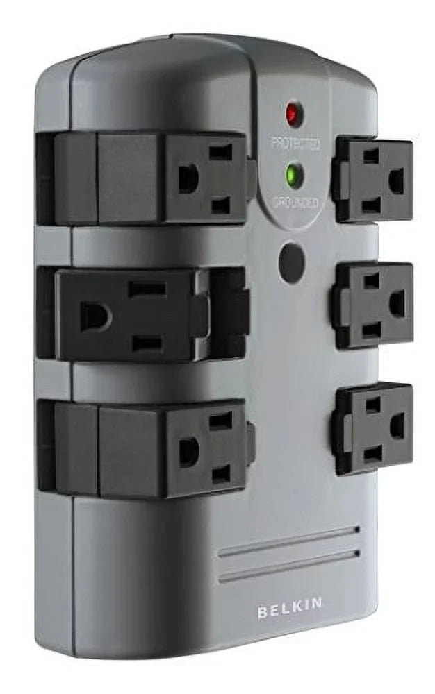 Pivot Plug Sizeurge Protector 6 Outlets, 1080 Joules, Gray