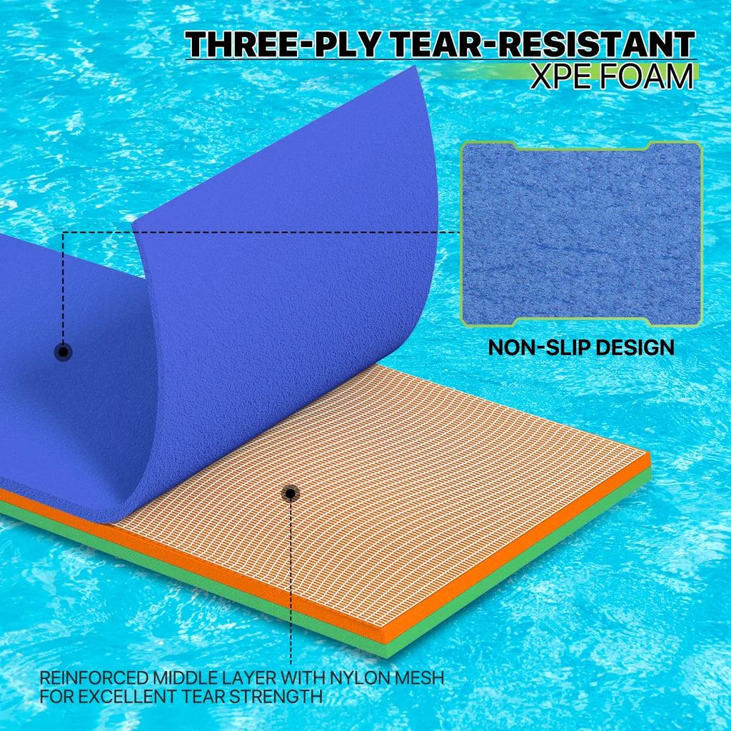 Magshion 6x2ft Floating Water Mat, 3-Layer Tear-Resistant XPE Pillow Water Floating Pad, Lake Float Mat Lily Pad for Recreation Pool River Ocean Outdoor Water Activities, Blue