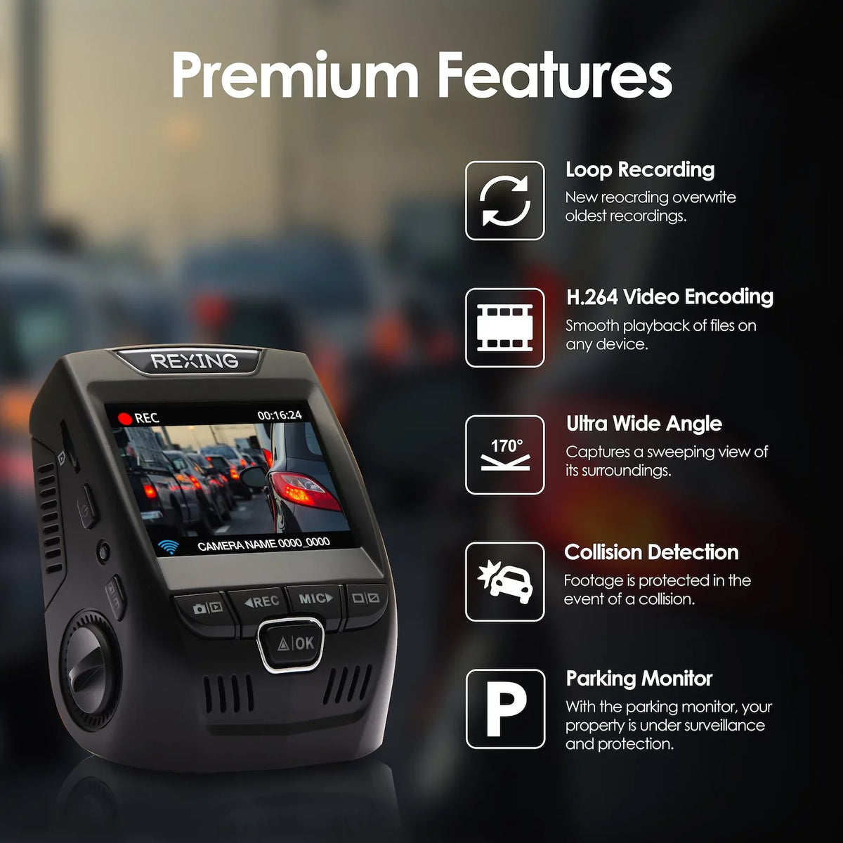 Rexing V1 Basic 1080p Sizeingle Channel Dash Cam